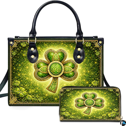 Shamrock handbag and matching wallet with green Celtic clover artwork