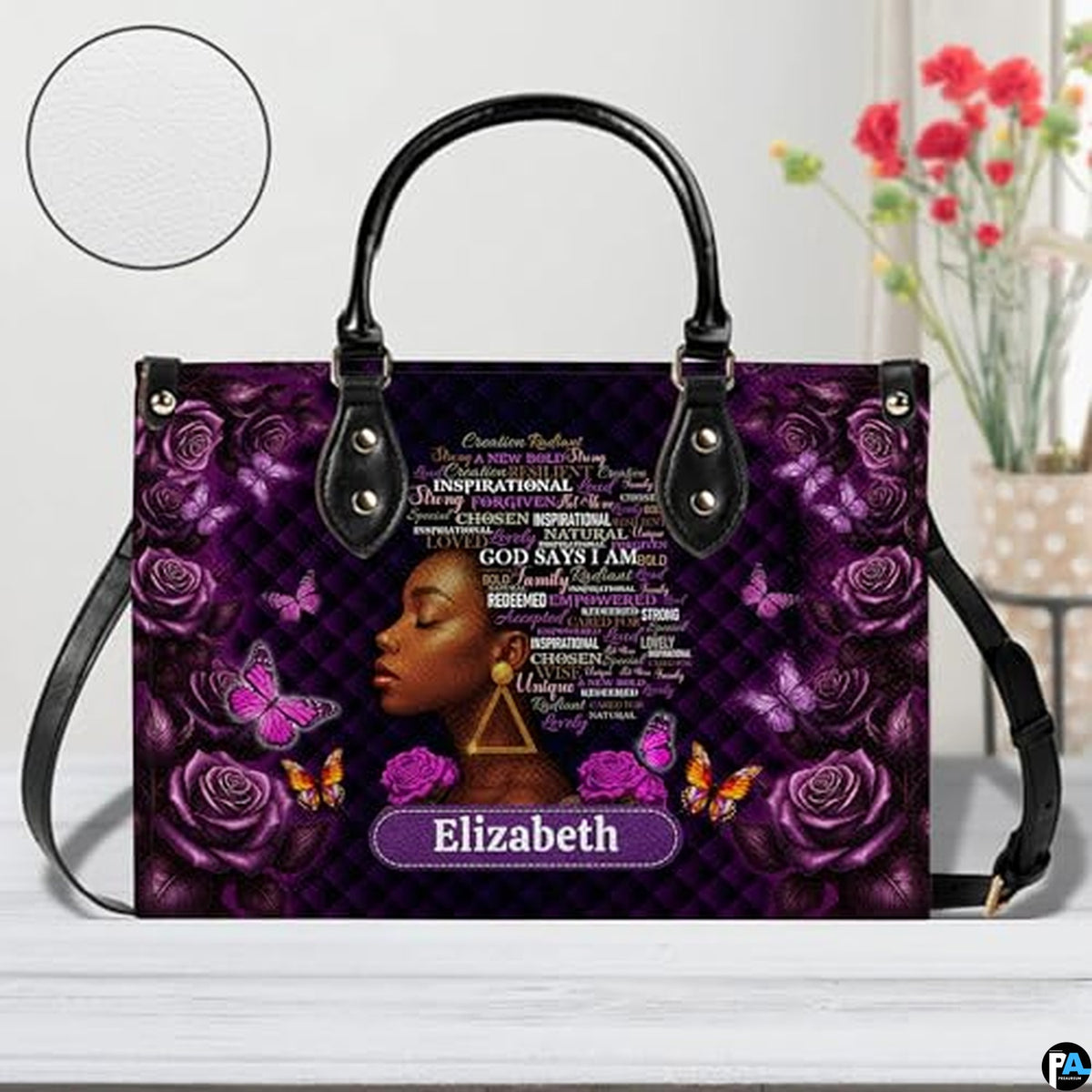 Personalized African American Leather Bag, African Purse, Gifts for Black Girl Women, Black History Handbags