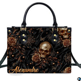 Gothic Golden Skull Rose Spiderweb Handbag and Matching Wallet Set
