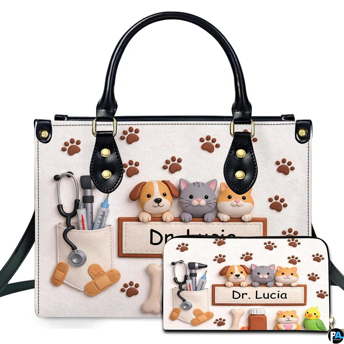 Back view of veterinary handbag displaying clean textured off-white exterior surface