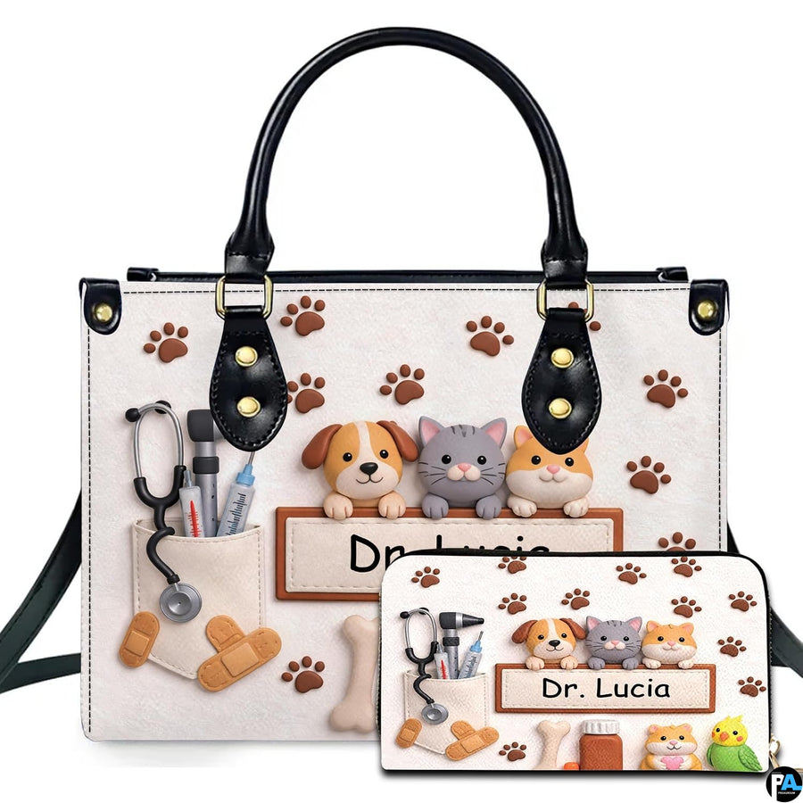 Back view of veterinary handbag displaying clean textured off-white exterior surface