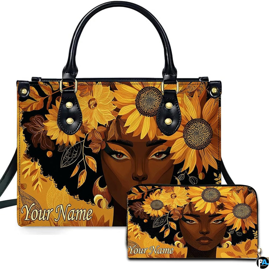 Personalized Black Women Leather Bag, Custom Name African Purses and Handbags Gifts for Mom Birthday Christmas Mothers Day