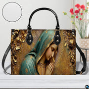 Side profile view of handbag showcasing continuous golden textured background