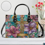Custom Stained Glass Lilies Cross Handbag for Christian Women Gift