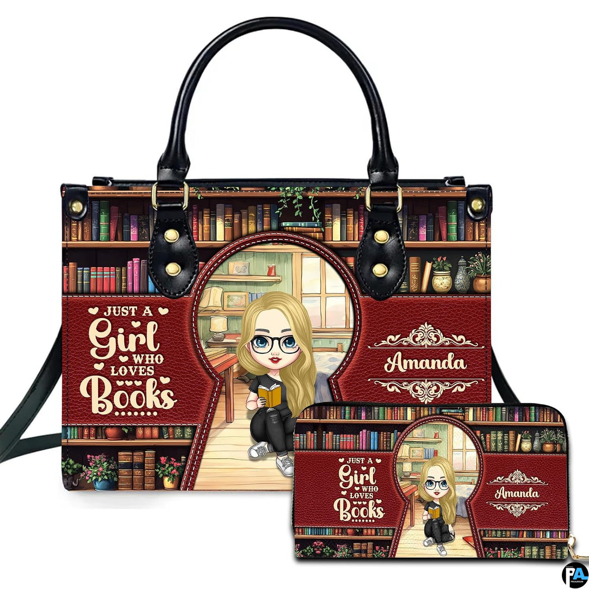 Personalized Book Lover Leather Bag, Just A Girl Who Loves Book Handbag With Name, Books Purse, Gifts For Readers, Writer