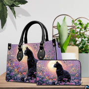 Indoor scene presenting black cat butterfly artwork and companion accessory beside potted plants.