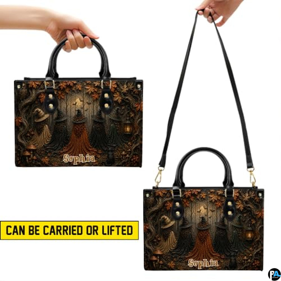 Personalized Witch Handbag with Purse, Custom Name Gothic Leather Bag Set for Women, Halloween Shoulder Bag, Witch Gift
