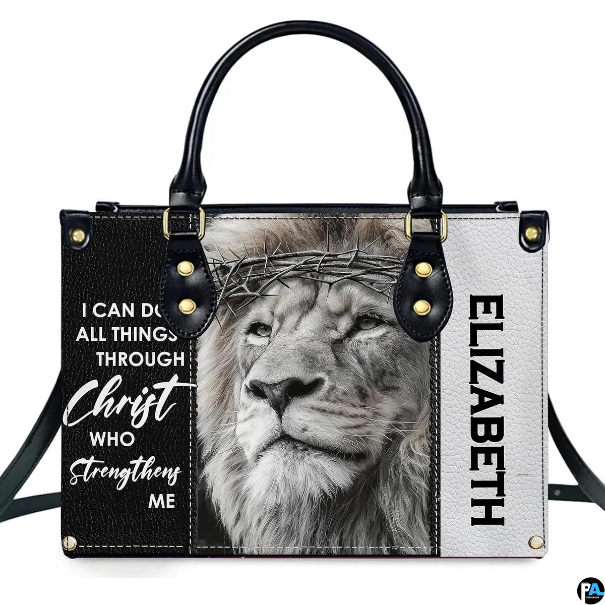 Christian crowned lion graphic presentation featuring split dark monochrome and devotional scriptural backdrop.