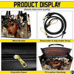 Detailed visual angles featuring the floral portrait artwork, polished hardware accents, and interior view.