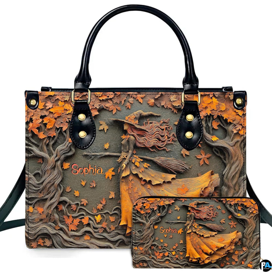 Personalized Witch Leather Bags, Halloween Purses For Women, Witch Art Bag, Spooky Halloween Purses, Holiday Gifts