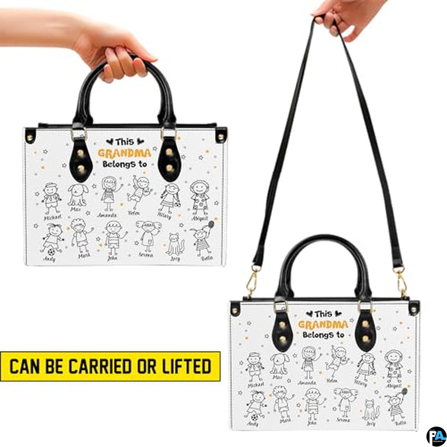 Mothers Day Gift Leather Bag- Personalized Grandmas Purse With Grandkids Names, Grandma Handbag Birthday Gifts For Mom Women