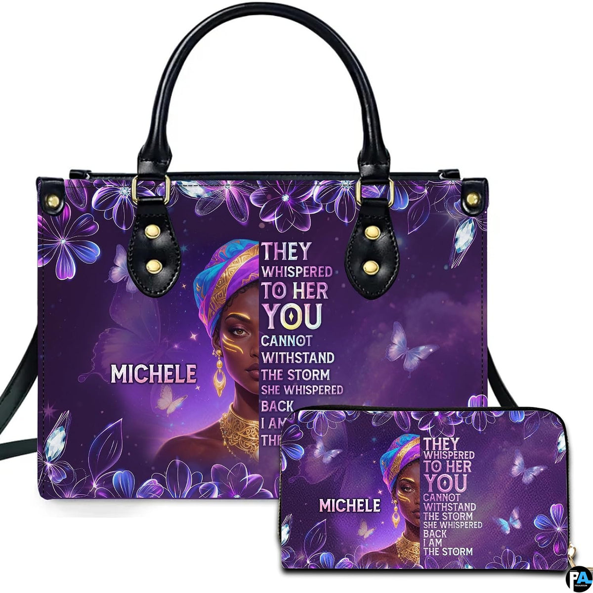 Personalized Leather Handbag for Black Women, Custom African Purse Bag Set, Birthday Meaningful Gifts for Mom, Friend