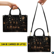 Demonstration presenting handheld visual perspective of gothic mansion art accessory.