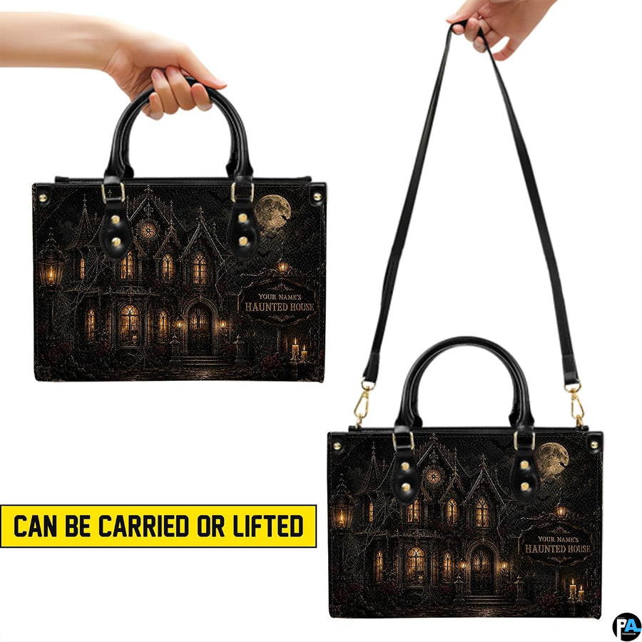 Demonstration presenting handheld visual perspective of gothic mansion art accessory.