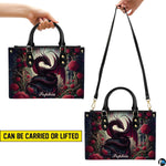 Carrying style illustration demonstrating hand-held and shoulder carry options for the handbag.