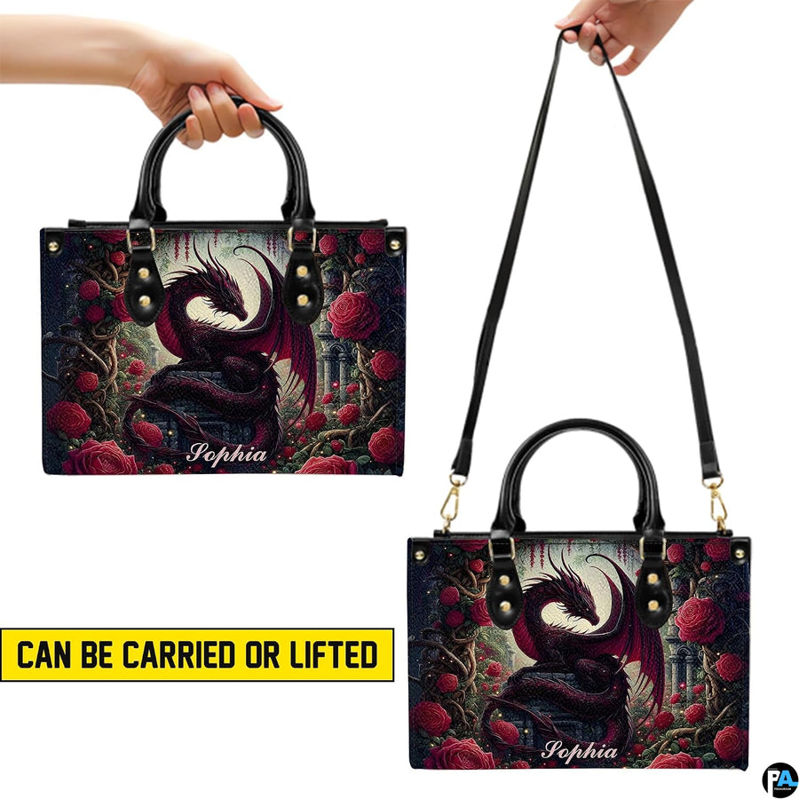 Carrying style illustration demonstrating hand-held and shoulder carry options for the handbag.