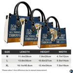 Measurement guide illustration presenting dimensional proportions for three handbag choices.
