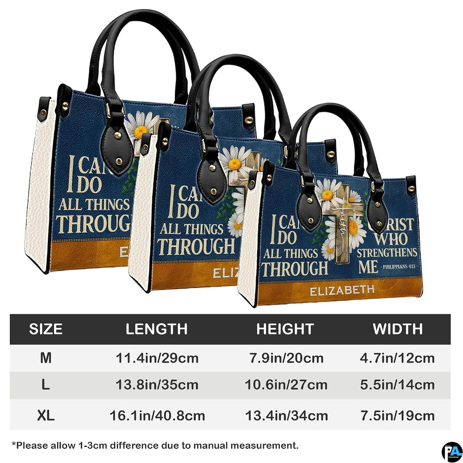 Measurement guide illustration presenting dimensional proportions for three handbag choices.