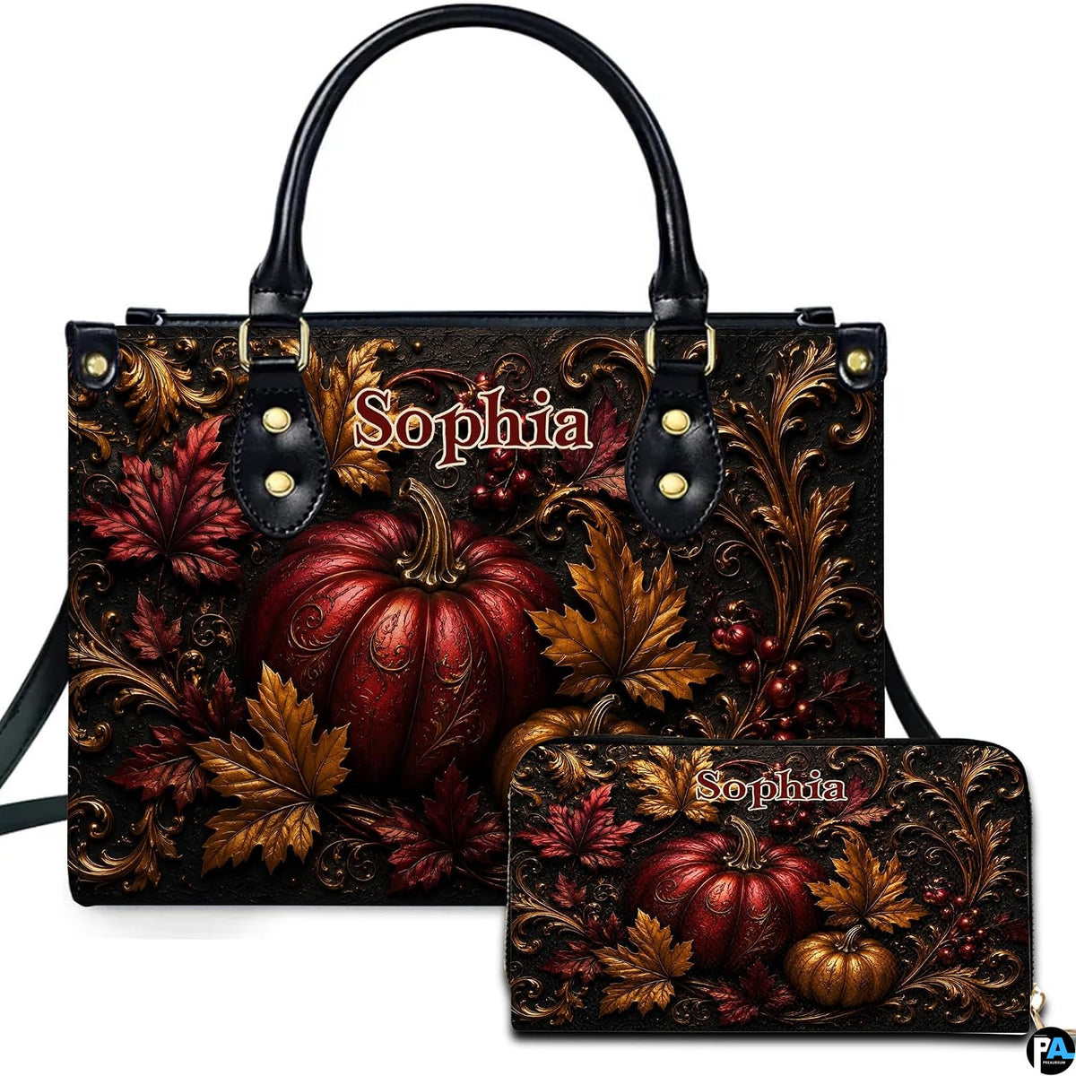 Personalized Halloween Gothic Leather Handbag Custom Raven Black Cat Purse Dark Fantasy Shoulder Bag Gift for Women