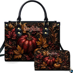 Personalized Halloween Gothic Leather Handbag Custom Raven Black Cat Purse Dark Fantasy Shoulder Bag Gift for Women