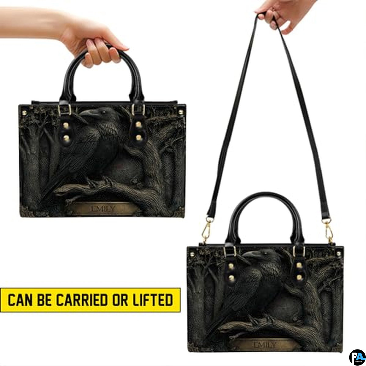 Personalized Animal Leather Handbag – Custom Name Flowers with 2D Print with 3D Effect – Gift for Gramma, Mom, Daughter