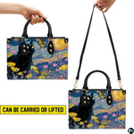 Graphic presentation illustrating dual elevated holding methods for the starry feline artwork.