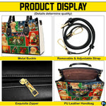 Feature collage showing metal buckles, removable shoulder strap, zipper, and interior.