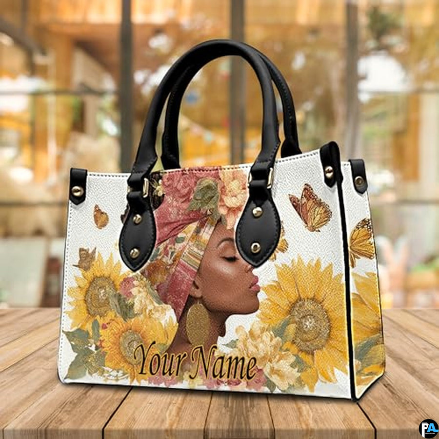 Personalized Black Women Leather Bag, Custom Name African Purses and Handbags Gifts for Mom Birthday Christmas Mothers Day