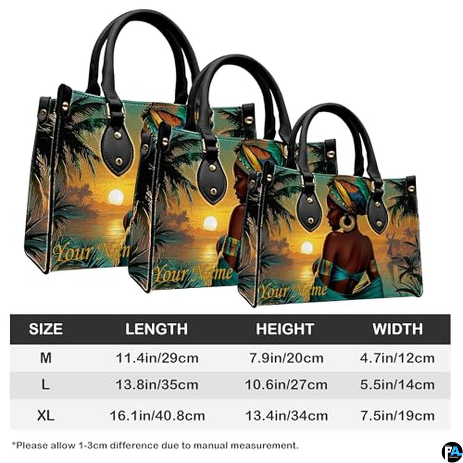 Personalized Black Women Leather Bag, Custom Name African Purses and Handbags Gifts for Mom Birthday Christmas Mothers Day