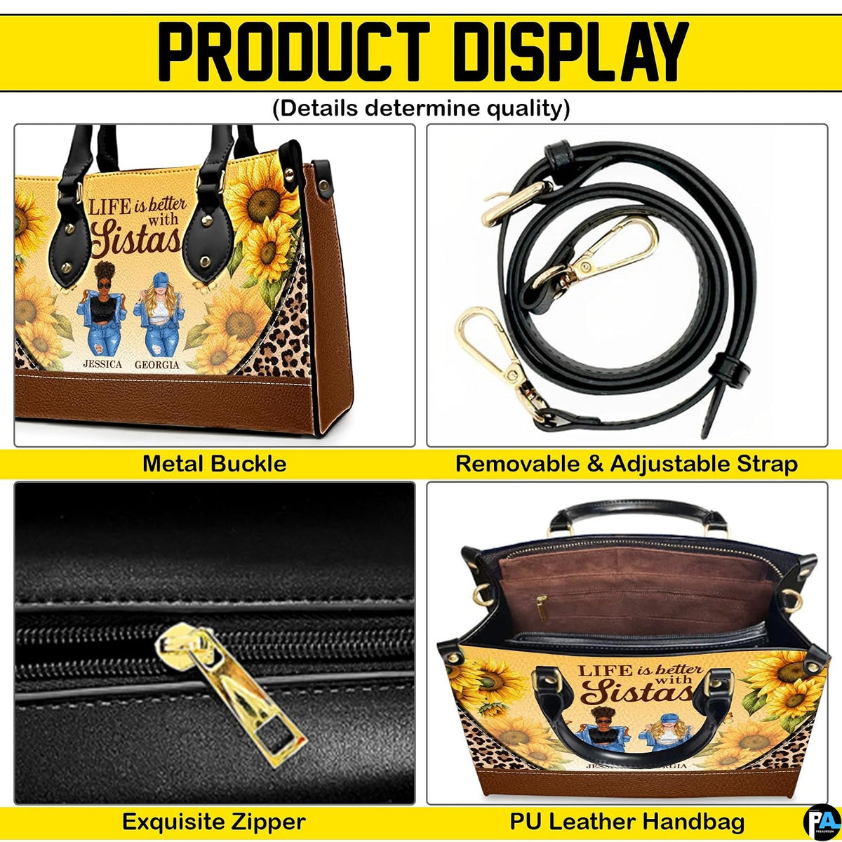 Feature diagram displaying structural components, golden accents, and placement of best friends artwork motifs.
