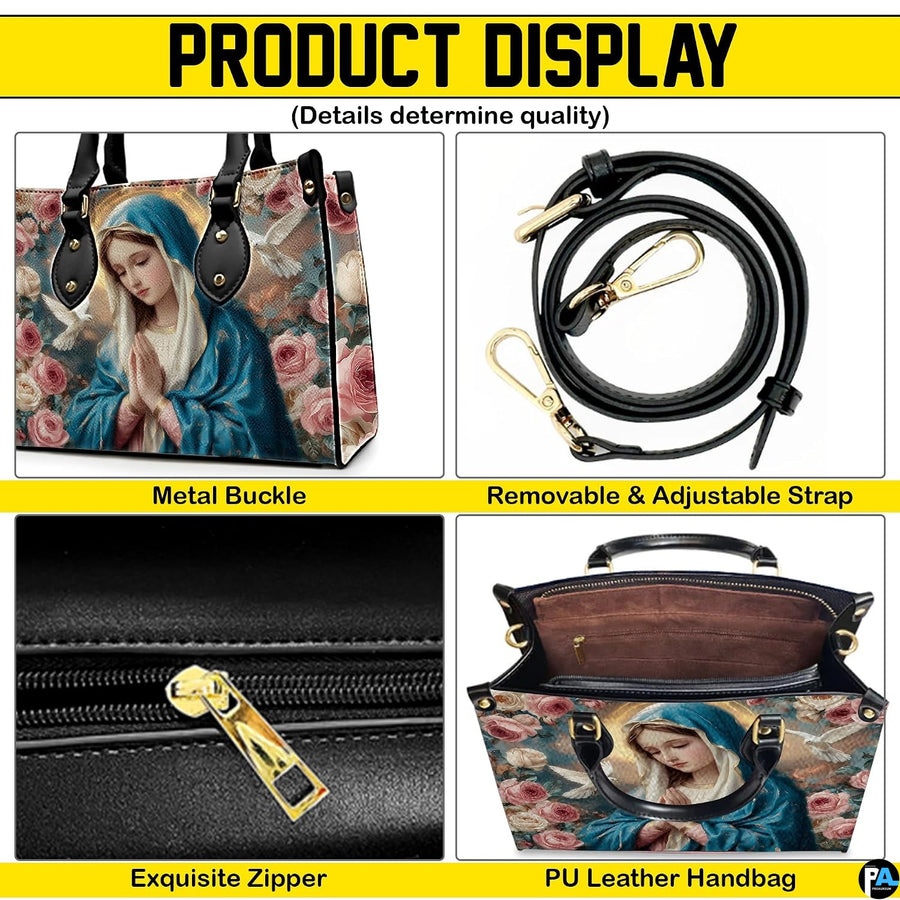 Product display infographic showing zipper, buckle, strap, and interior structure.