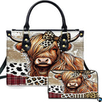 Highland Cow Leather Handbag Custom Cow Purse for Women Country Farm PU Leather Tote Gifts for Farmers Girls Mom Gift