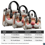 Size chart illustrating dimensions for medium, large, and extra-large sculpted Santa handbag options