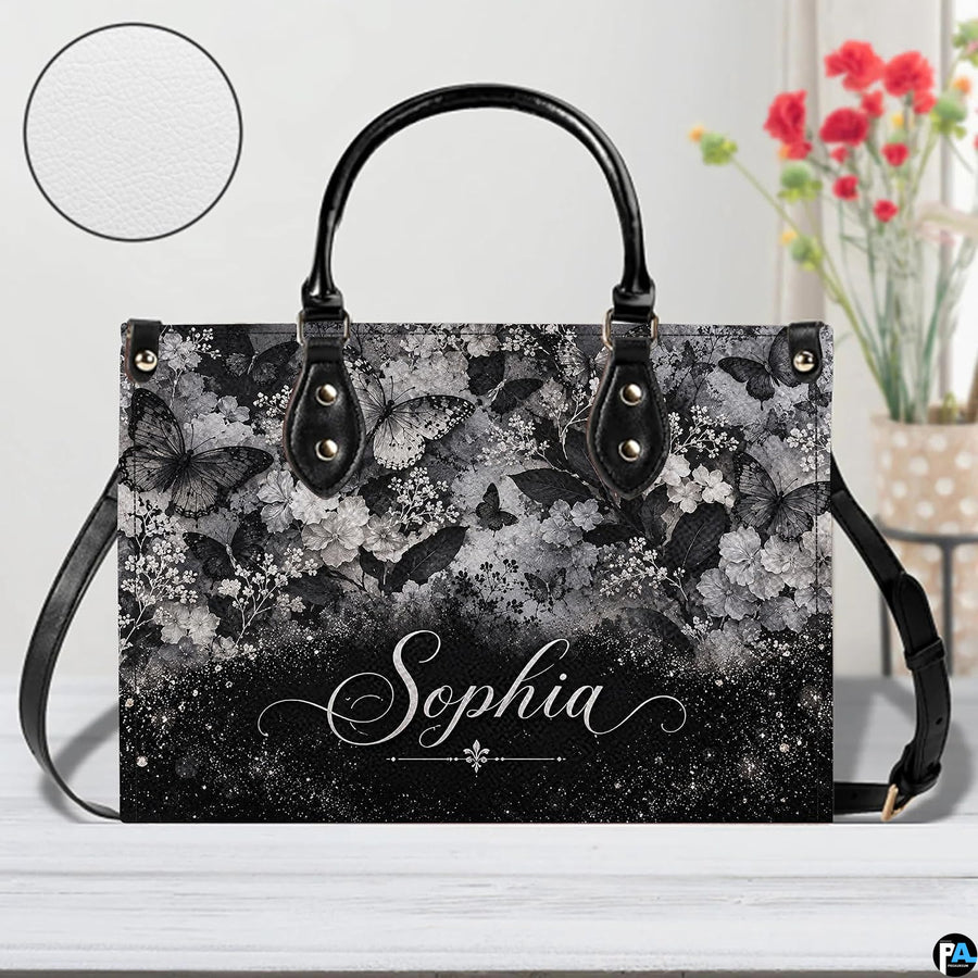 Gothic raven skull rose briar handbag displayed alone on white background.