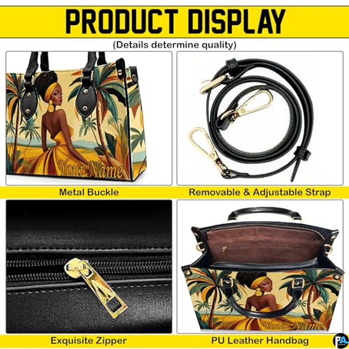 Personalized Black Women Leather Bag, Custom Name African Purses and Handbags Gifts for Mom Birthday Christmas Mothers Day
