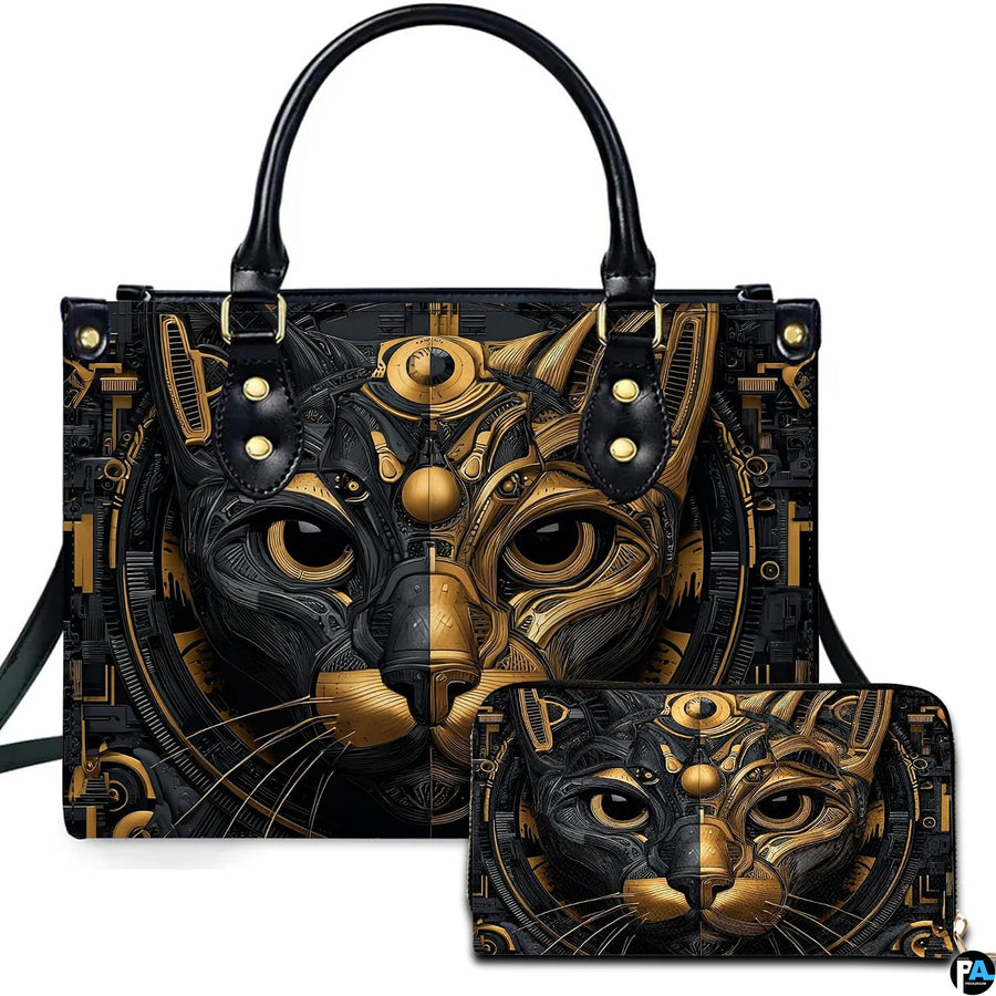 Black Cat Leather Bag – Vintage Cat Art Handbag, Stylish Animal-Themed Purse, Unique Gift for Cat Lovers