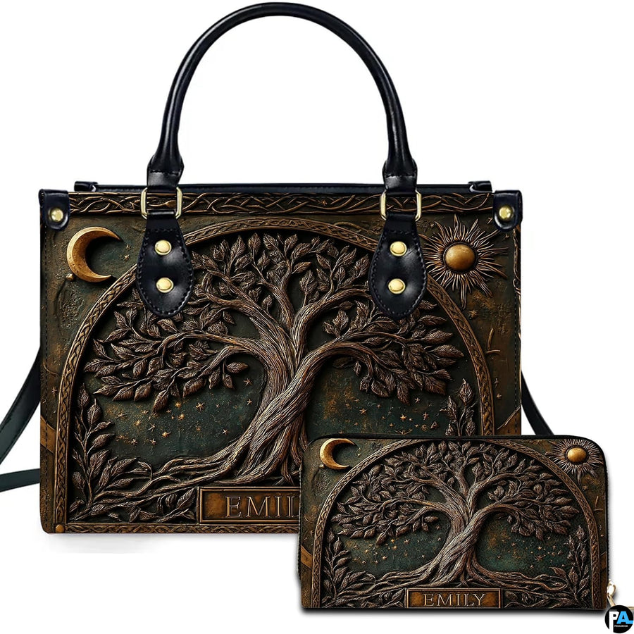 Personalized Animal Leather Handbag – Custom Name Flowers with 2D Print with 3D Effect – Gift for Gramma, Mom, Daughter
