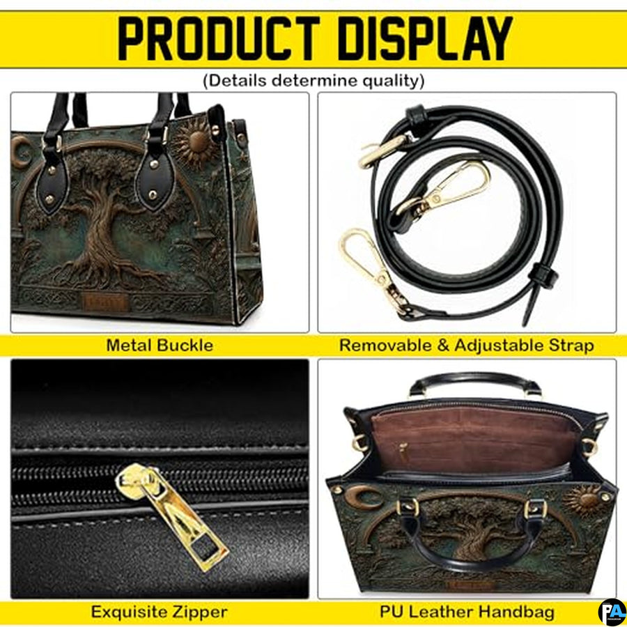 Personalized Animal Leather Handbag – Custom Name Flowers with 2D Print with 3D Effect – Gift for Gramma, Mom, Daughter