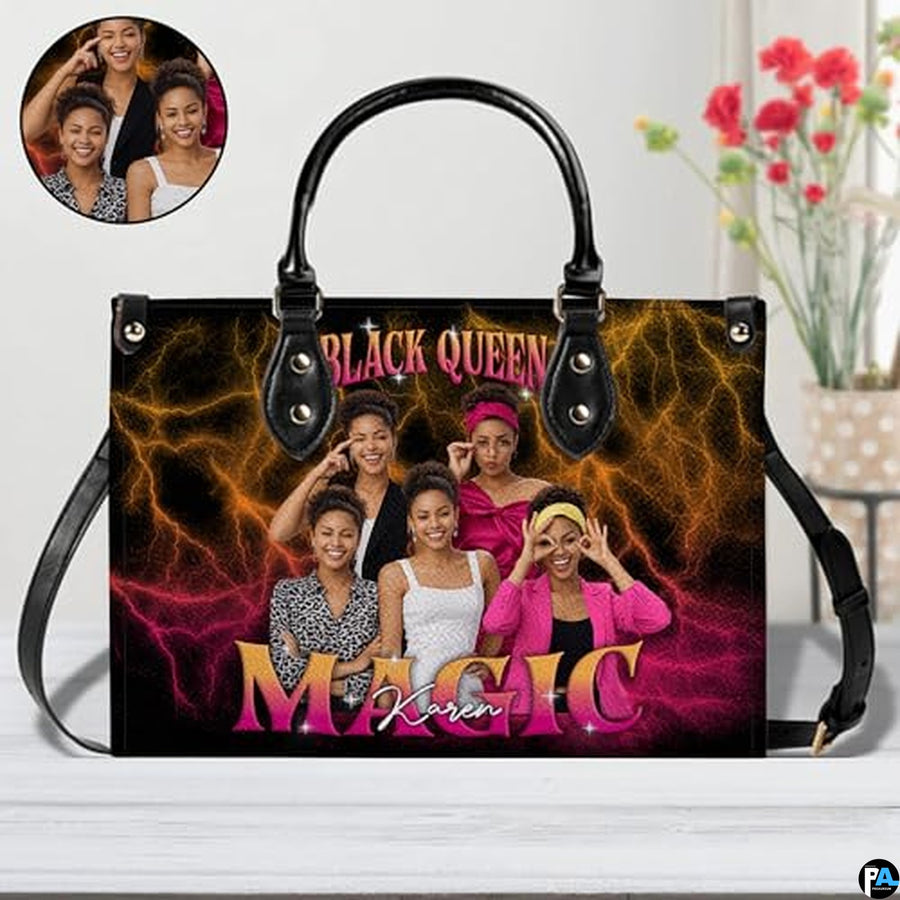 Personalized Leather Handbag for Black Women, Custom African Purse Bag Set, Birthday Meaningful Gifts for Mom, Friend