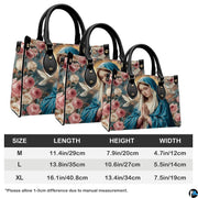 Handbag dimension chart indicating medium, large, and extra large size measurements.