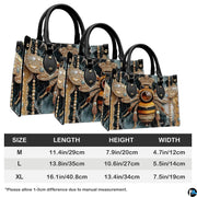 Angle perspective view of the handbag highlighting side depth and printed emerald texture.