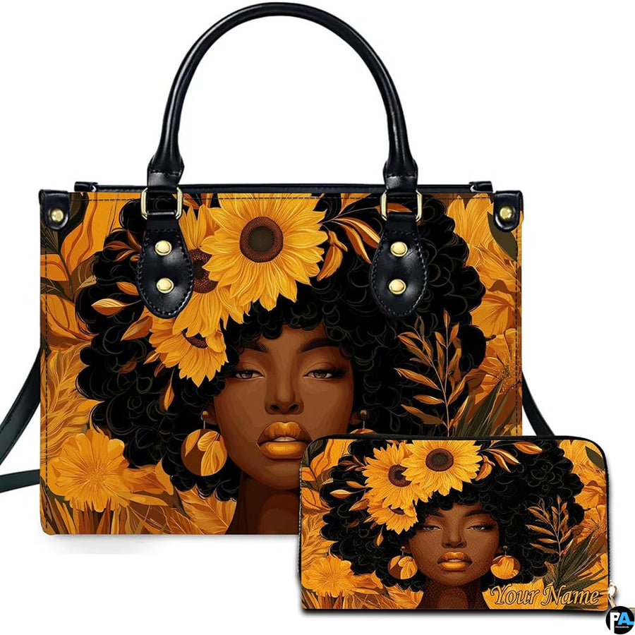 Personalized Black Women Leather Bag, Custom Name African Purses and Handbags Gifts for Mom Birthday Christmas Mothers Day
