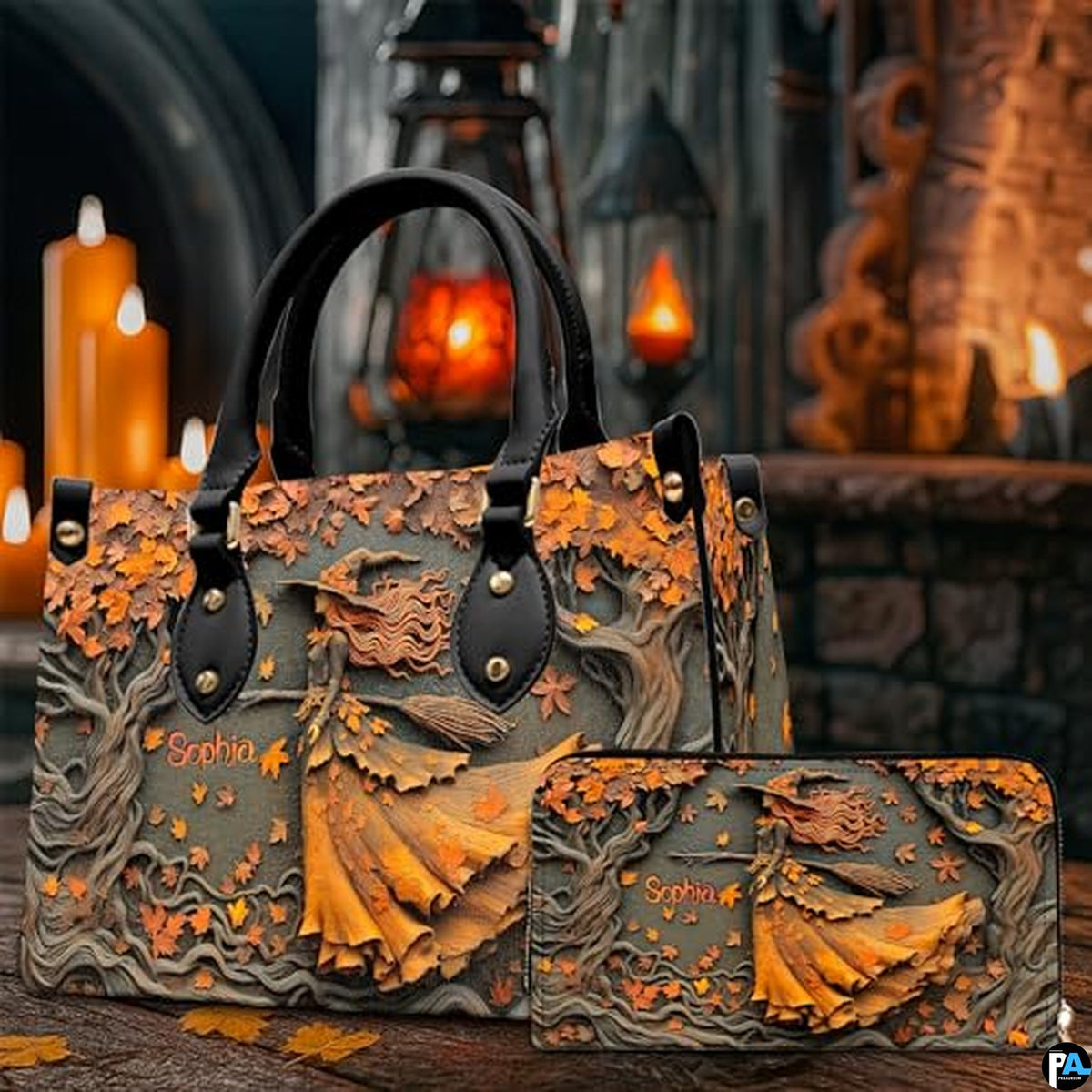 Personalized Witch Leather Bags, Halloween Purses For Women, Witch Art Bag, Spooky Halloween Purses, Holiday Gifts