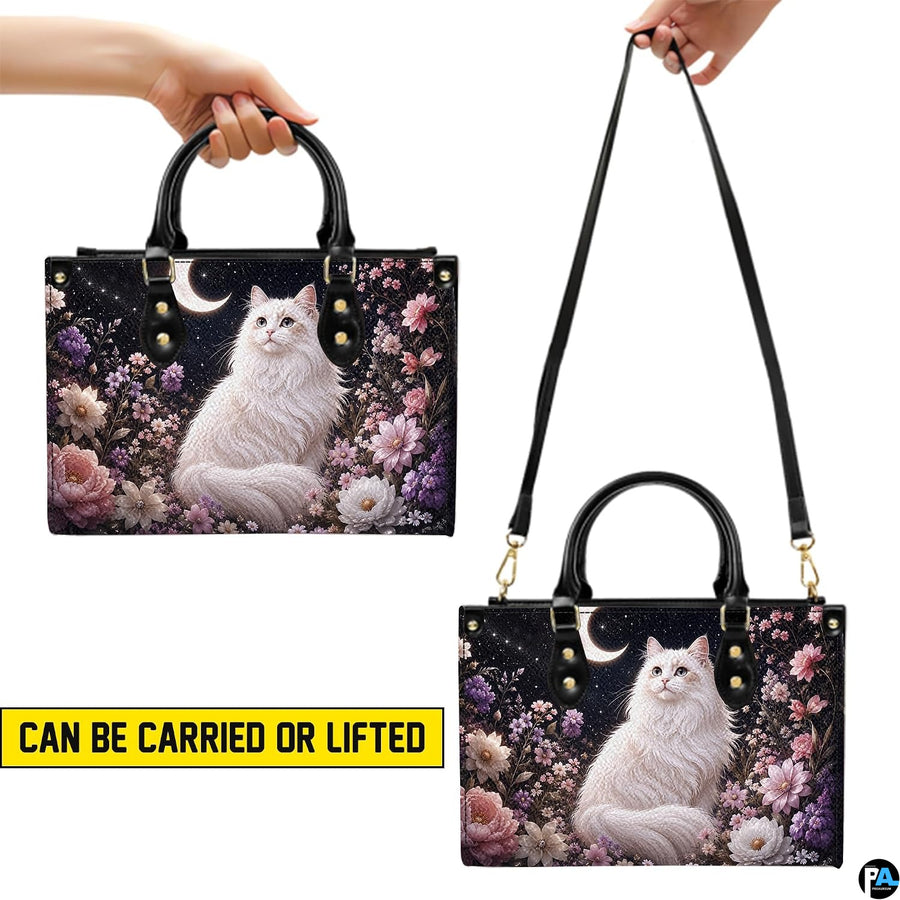 Presentation graphic illustrating dual elevated holding methods for the feline artwork.