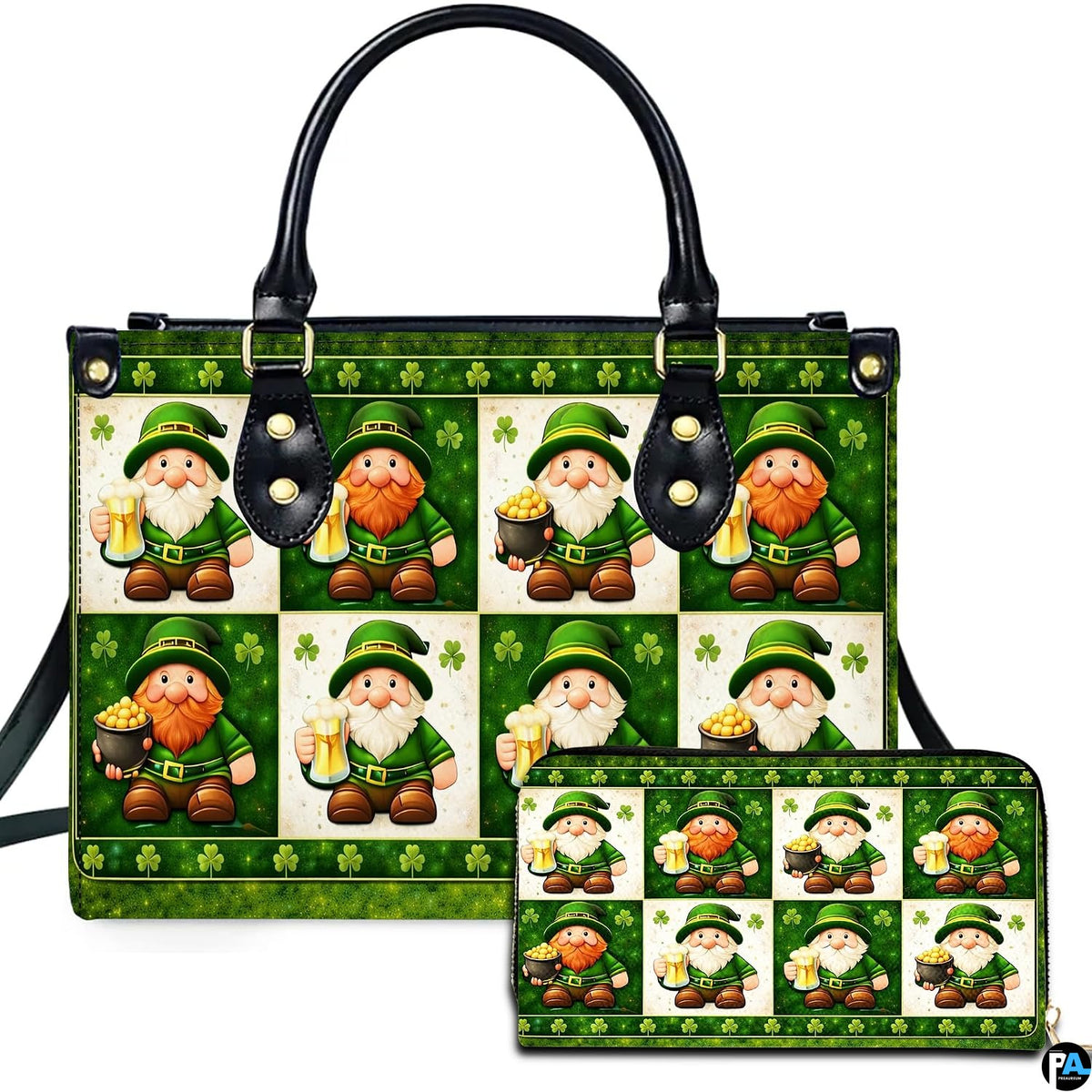 St Patricks Day handbag and matching wallet with leprechaun collage