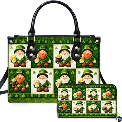 St Patricks Day handbag and matching wallet with leprechaun collage