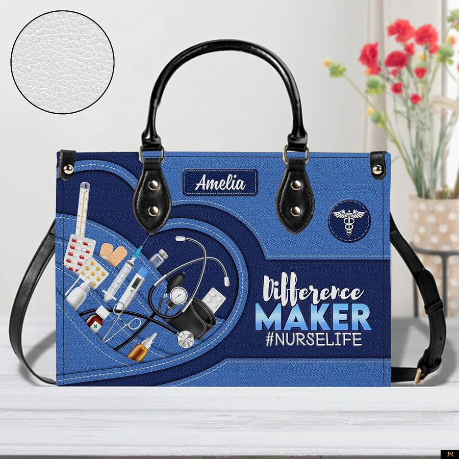 PREAUREUM "{split_values}" Personalized {collection_title} Leather Handbag