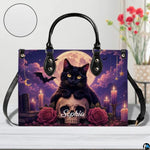 Black Cat Leather Bag – Vintage Cat Art Handbag, Stylish Animal-Themed Purse, Unique Gift for Cat Lovers