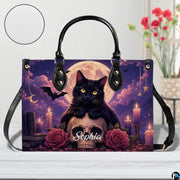 Black Cat Leather Bag – Vintage Cat Art Handbag, Stylish Animal-Themed Purse, Unique Gift for Cat Lovers