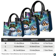 Interior compartment view of winter snowman handbag displaying inner lining and open storage space.